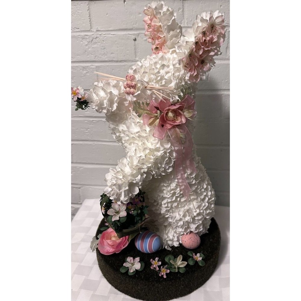 Unique Rare Easter Centerpiece Bunny Rabbit Spring Decor with Basket and Eggs
